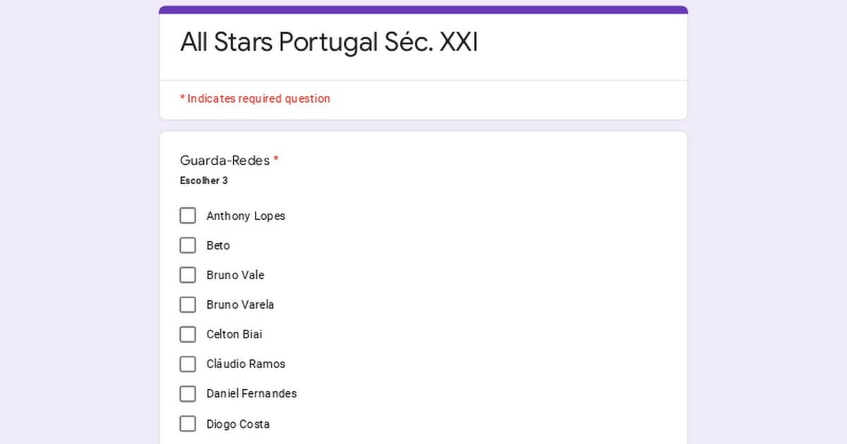Questionário: ALL STARS Séc. XXI
