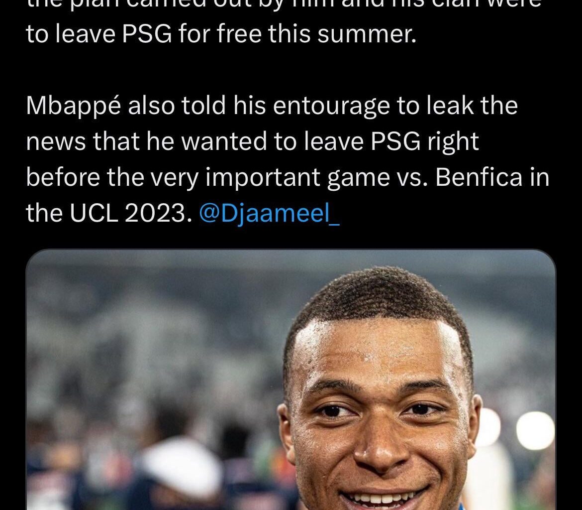 PSG opened the door for Kylian Mbappé’s departure last summer and the club kept on pushing him to leave last summer. However, Mbappé refused to leave last summer since the plan carried out by him and his clan were to leave PSG for free this summer. @Djameel
