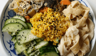Hey fellow europeans. I was told to post here! Veggies, cucumber salad lupin shred and tortilla noodles with creamy peanut-lemon sauce.