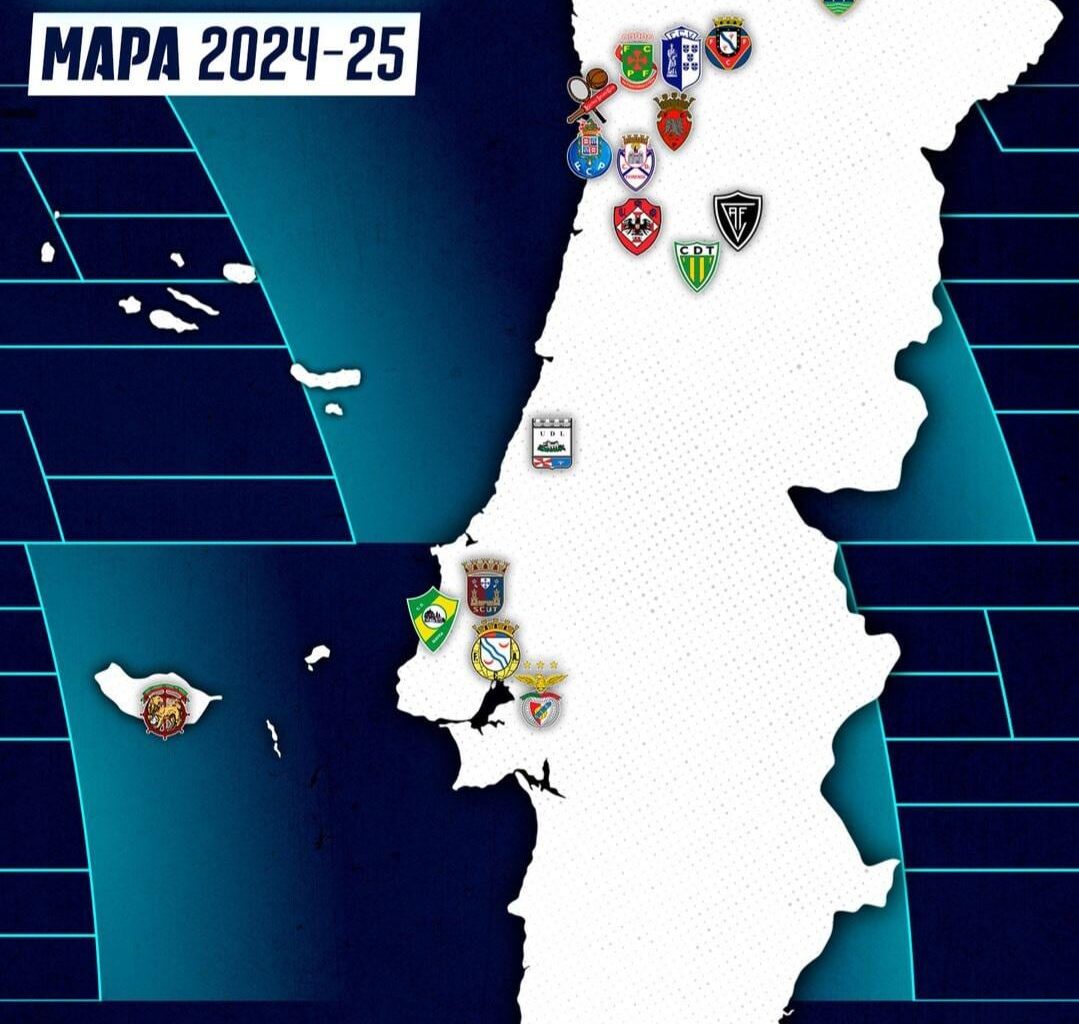 Mapa de clubes para a Liga Portugal 2 de 2024/2025