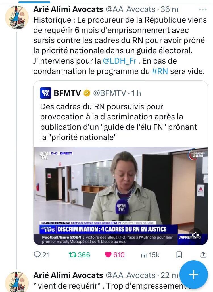 Le procureur de la République requiert 6 mois de prison avec sursis pour les cadres du RN pour avoir prôné la préférence nationale dans leur programme