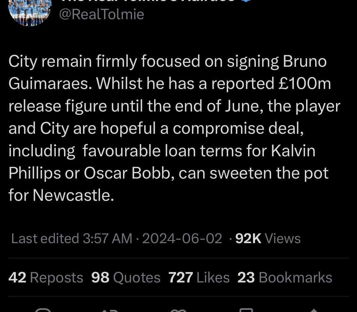 Seems Bruno G is city’s #1 target. Thoughts?