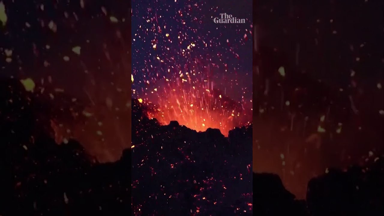 Italy's Mount Etna erupting at night