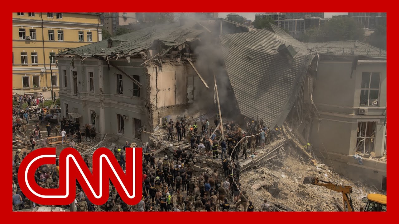 Video shows moment Ukrainian children’s hospital struck by missile