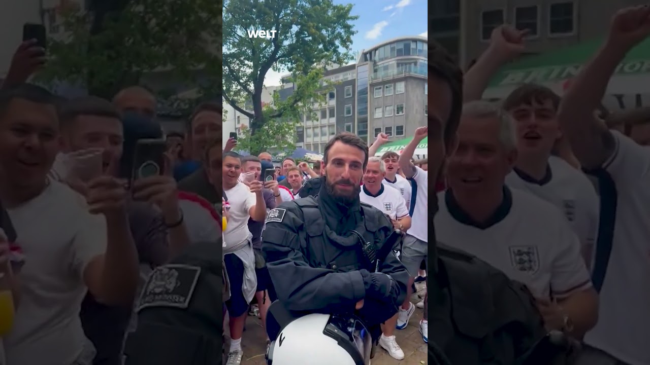 Southgate-Doppelgänger? Englische Fans feiern deutschen Polizisten 👮 #em2024 #shorts