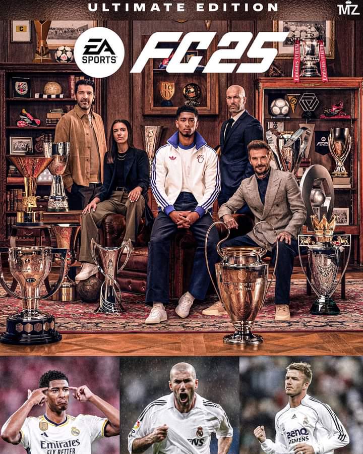 Zinedine Zidane, Jude Bellingham and David Beckham in EA FC 25’s Ultimate Edition cover