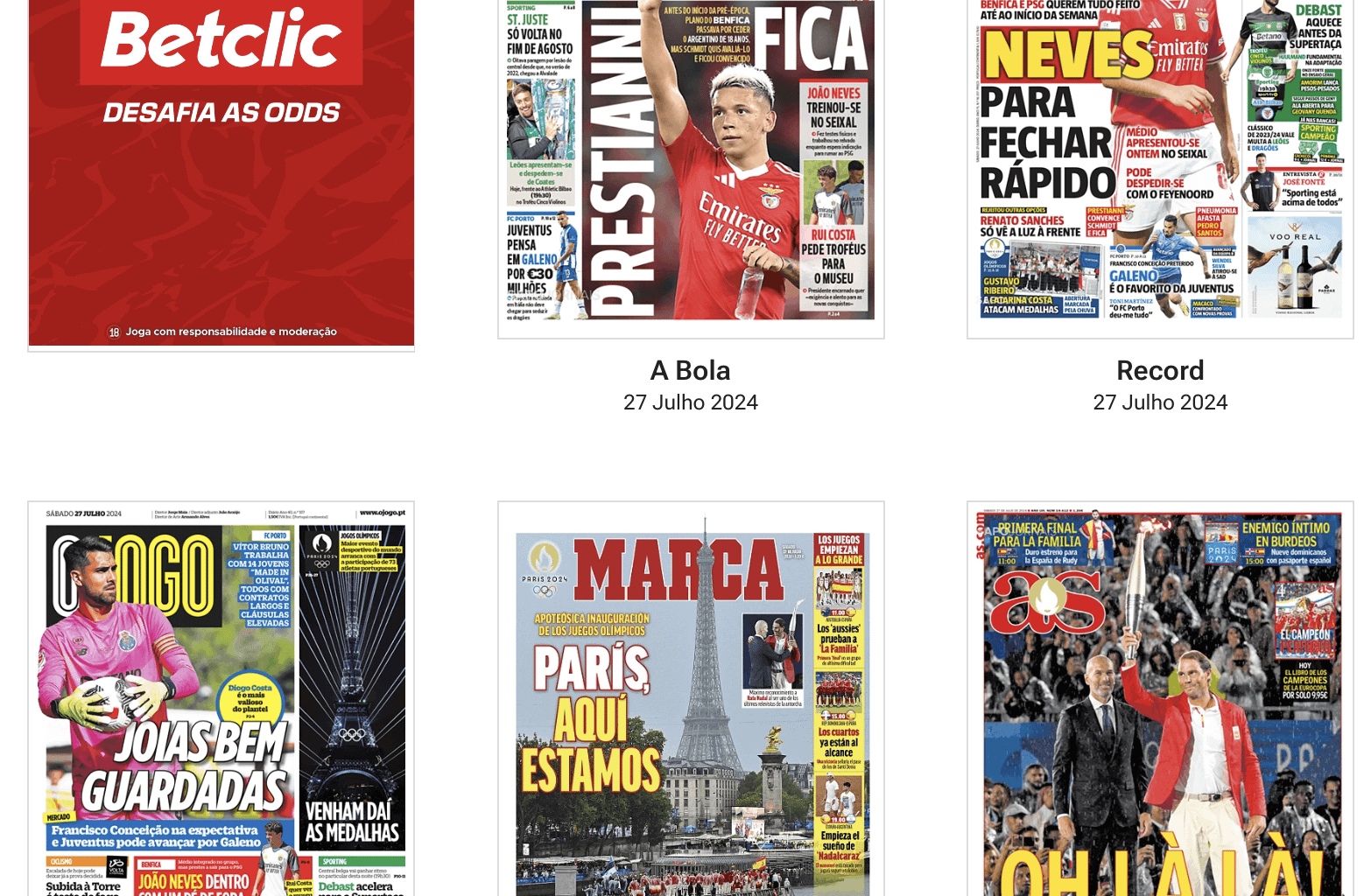Capas de Jornais Portugal vs Espanha 27 Agosto