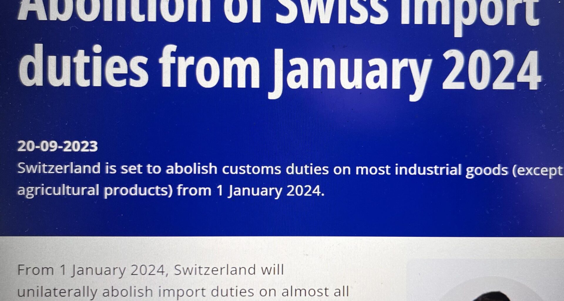 Have Swiss import duties been abolished as of Jan 2024?
