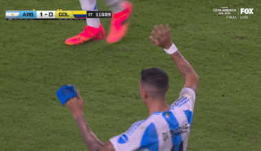 An emotional Ángel Di María comes off the pitch for the last time for Argentina