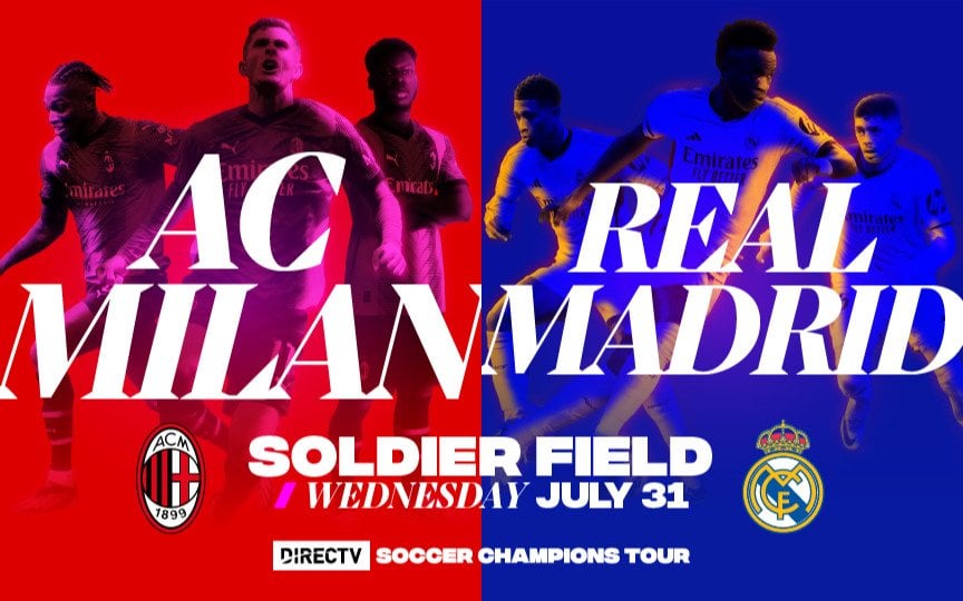 Free roundtrip shuttle buses in Chicago for the Real Madrid vs AC Milan match at Solider Field, July 31 2024.