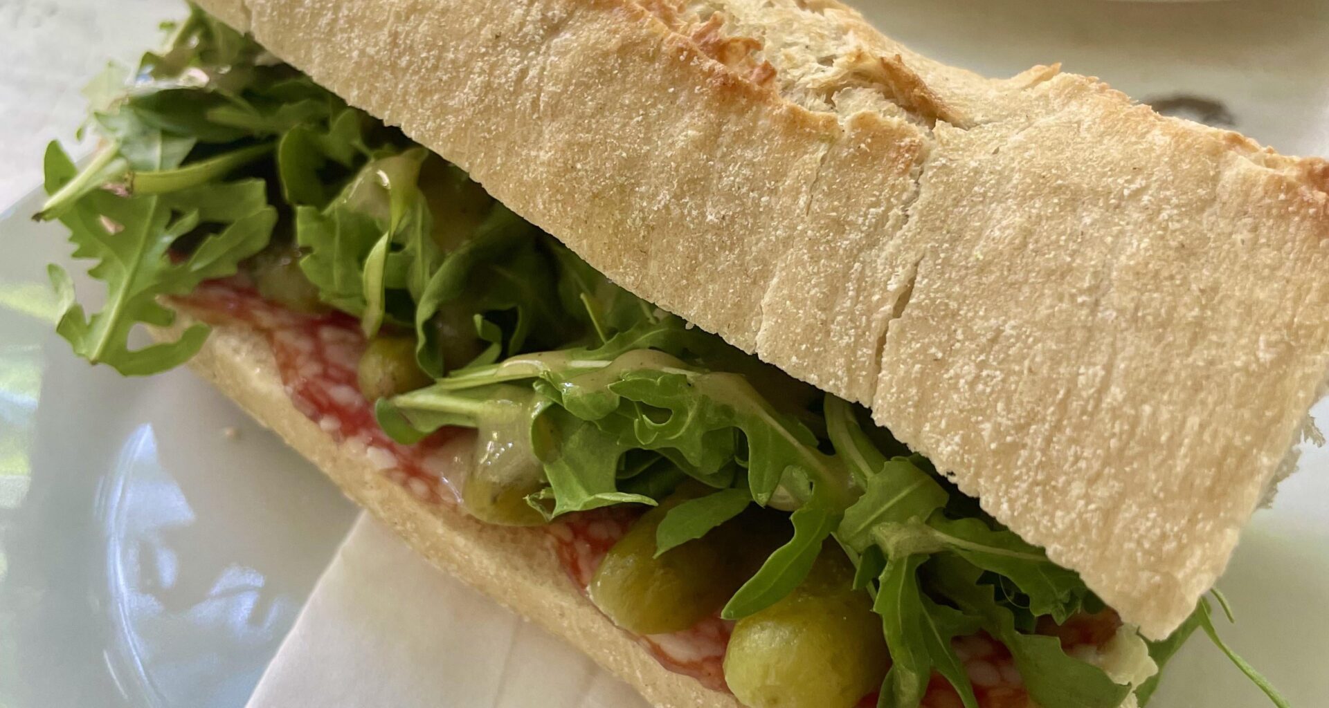 Baguette with Salami, Cornichon, Rucola, and Butter