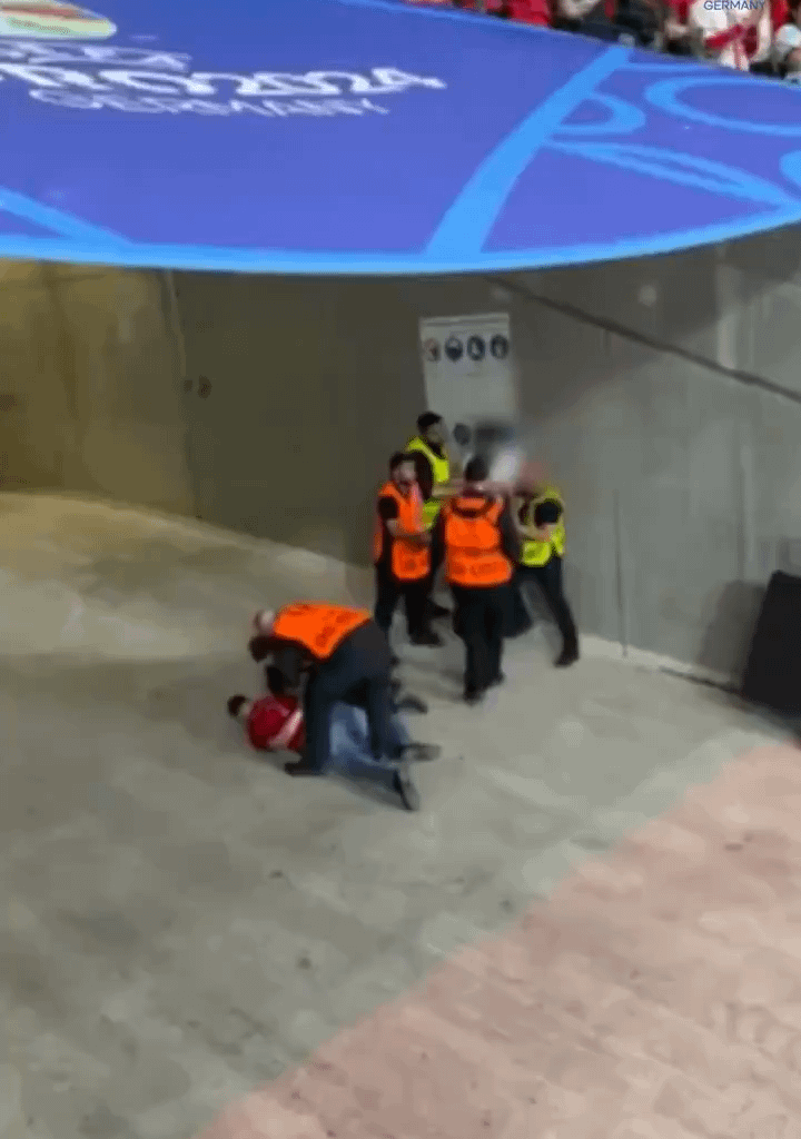 [Record] A fan was punched and kicked by security guards at the Frankfurt Arena during the Portugal vs Slovenia match on Moday