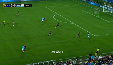 Oscar Bobb to Haaland who clearly scores but it doesnt get ruled as such in the preseason friendly vs. Barca