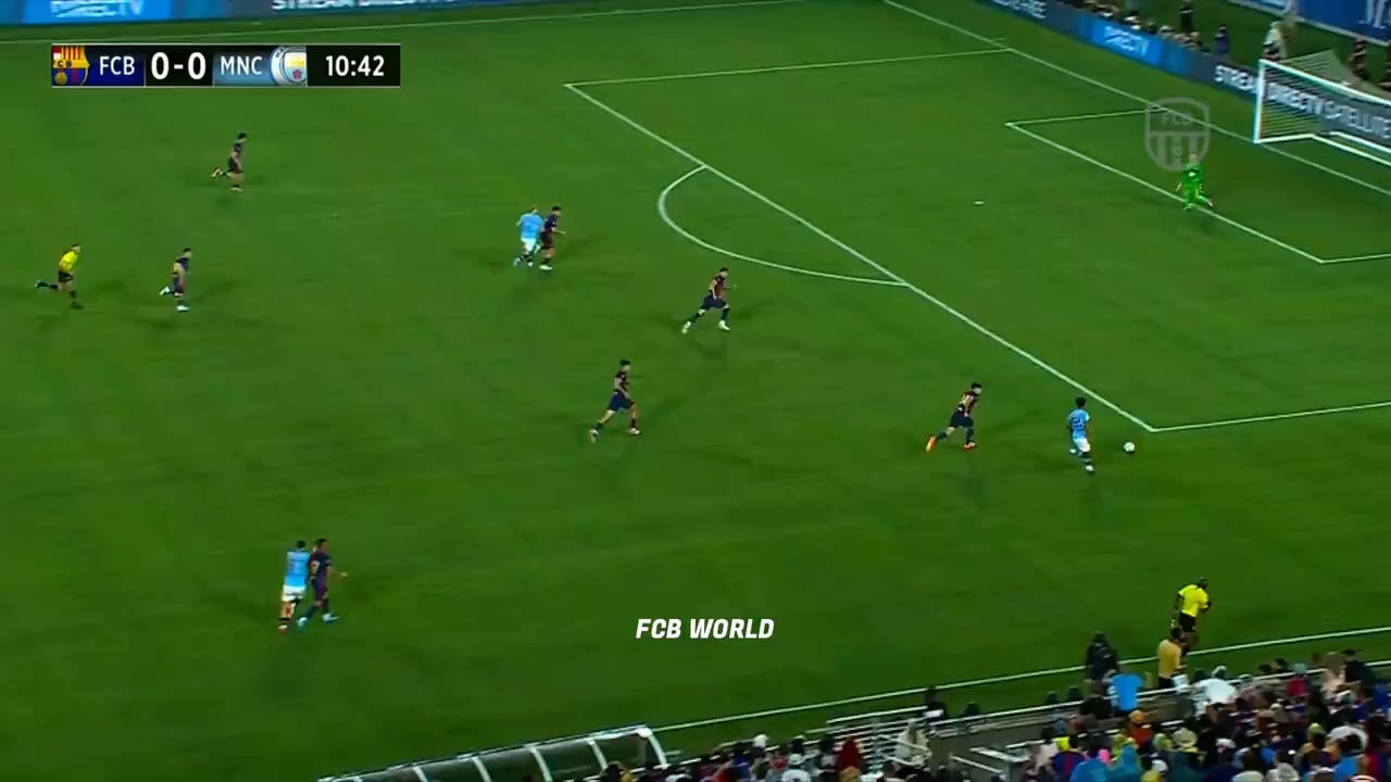 Oscar Bobb to Haaland who clearly scores but it doesnt get ruled as such in the preseason friendly vs. Barca