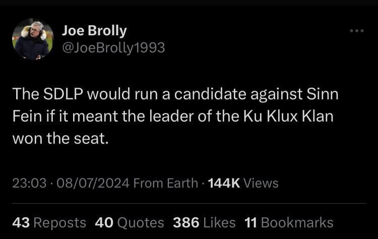 Joe Brolly’s latest tweet about the SDLP