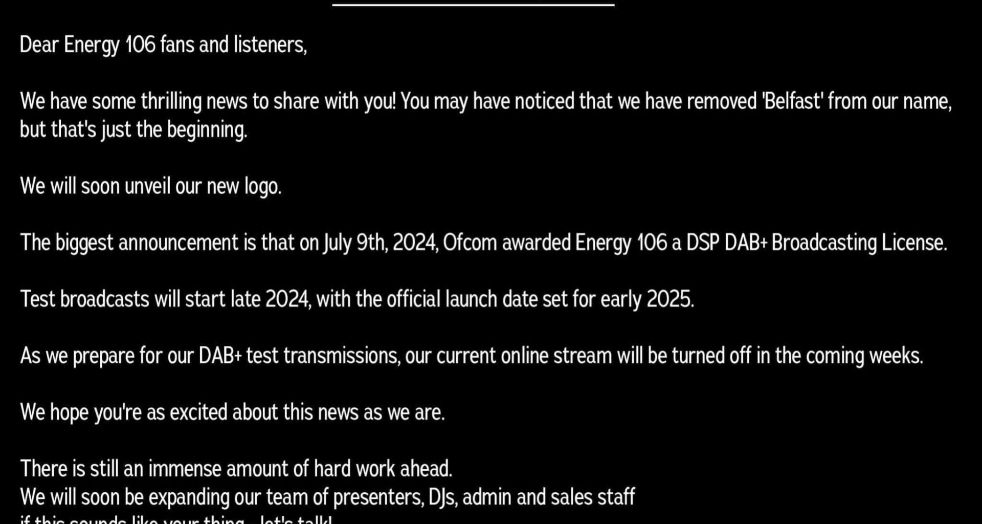 Energy 106 returning to radio (legally) in 2025