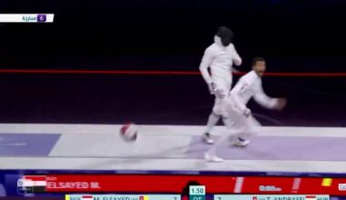 Fencer Mohamed El-Sayed does CR7 celebration after winning Bronze in Paris