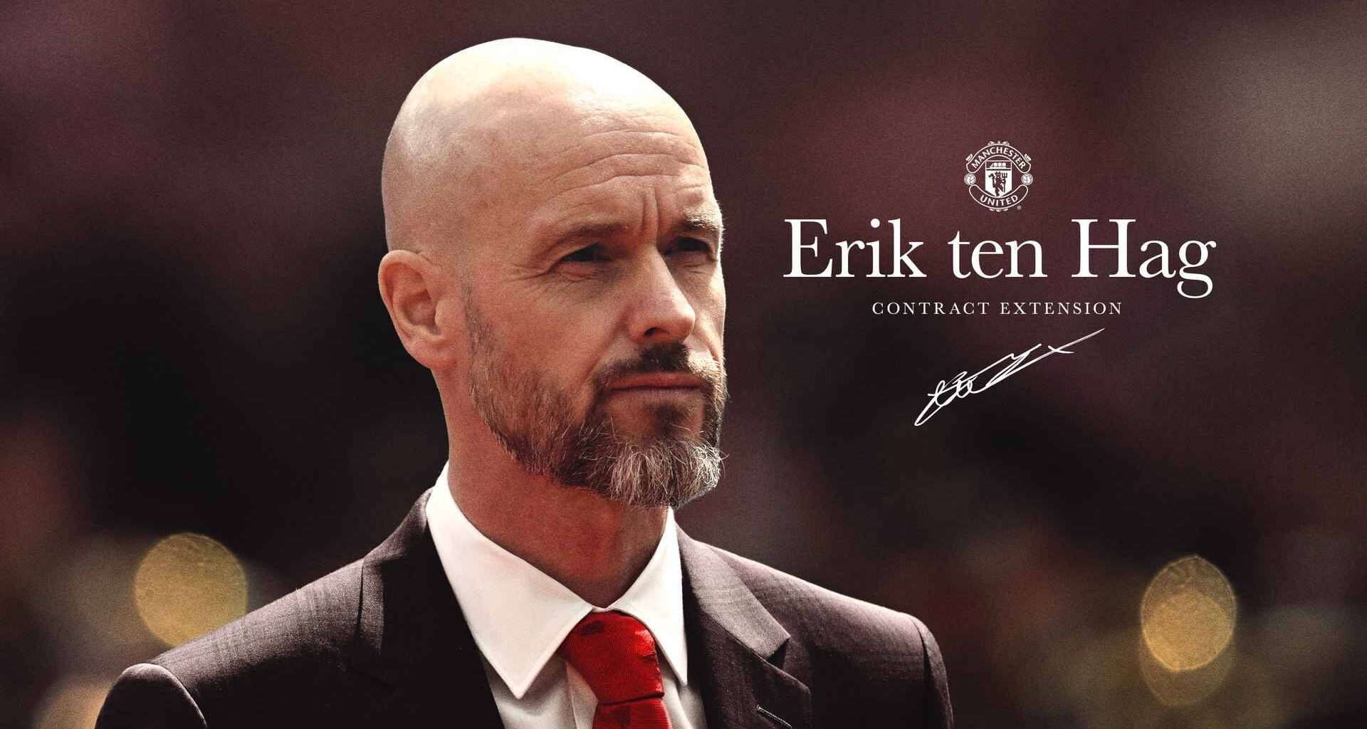 Erik ten Hag has extended his contract as Manchester United men’s first-team manager until June 2026.
