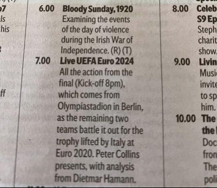 The RTE schedule for tonight. Just to remind everyone why we won’t back the English