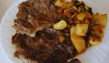Leftover Boiled Potatoes with Pork Belly Steaks