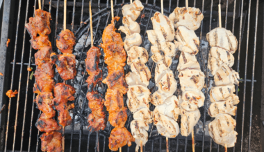 Gochujiang pork shoulder andhoney mustard chicken skewers