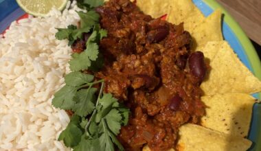 Chilli con carne with rice…chilli con carne with baked potato.