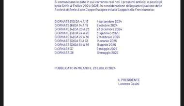 The dates that Serie A will confirm the schedule of the games during the 24/25 season.
