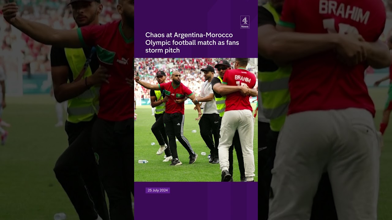Chaos at Argentina-Morocco Olympic football match as fans storm pitch