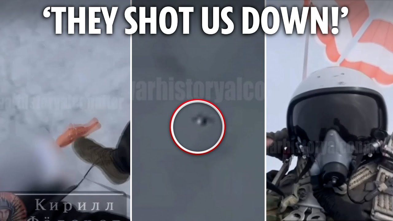 Russian pilot films after he EJECTS as burning warplane tumbles to the ground