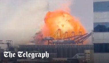 Moment cargo ship explodes at China's key port