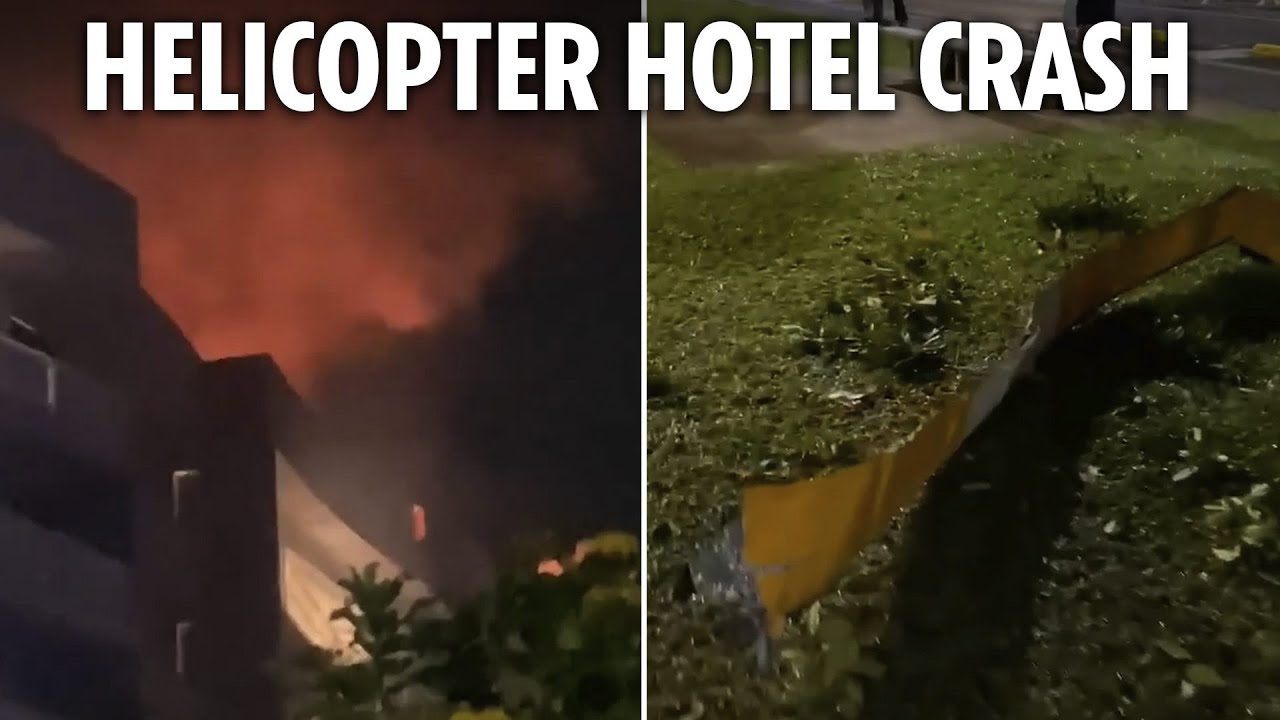 Pilot killed in horror helicopter crash into Hilton hotel sparking huge fireball