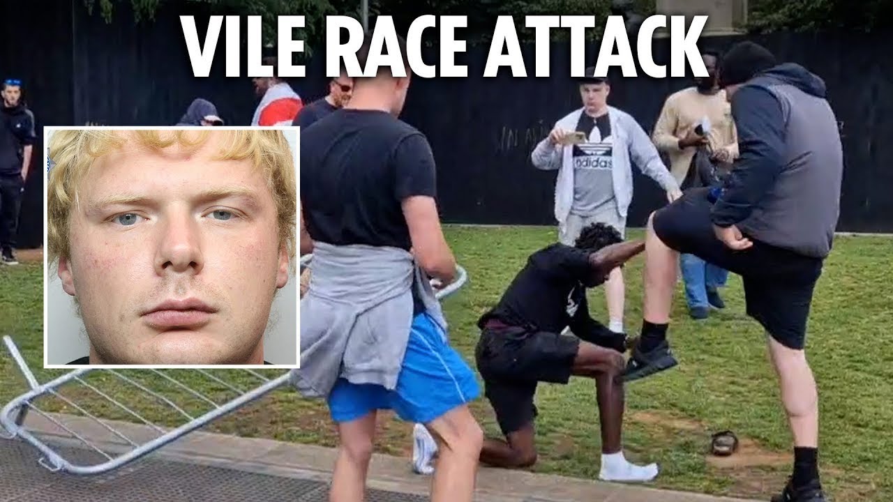 Vile riot thug joins racist attack on lone black man after asking 'Got a problem with us English?'