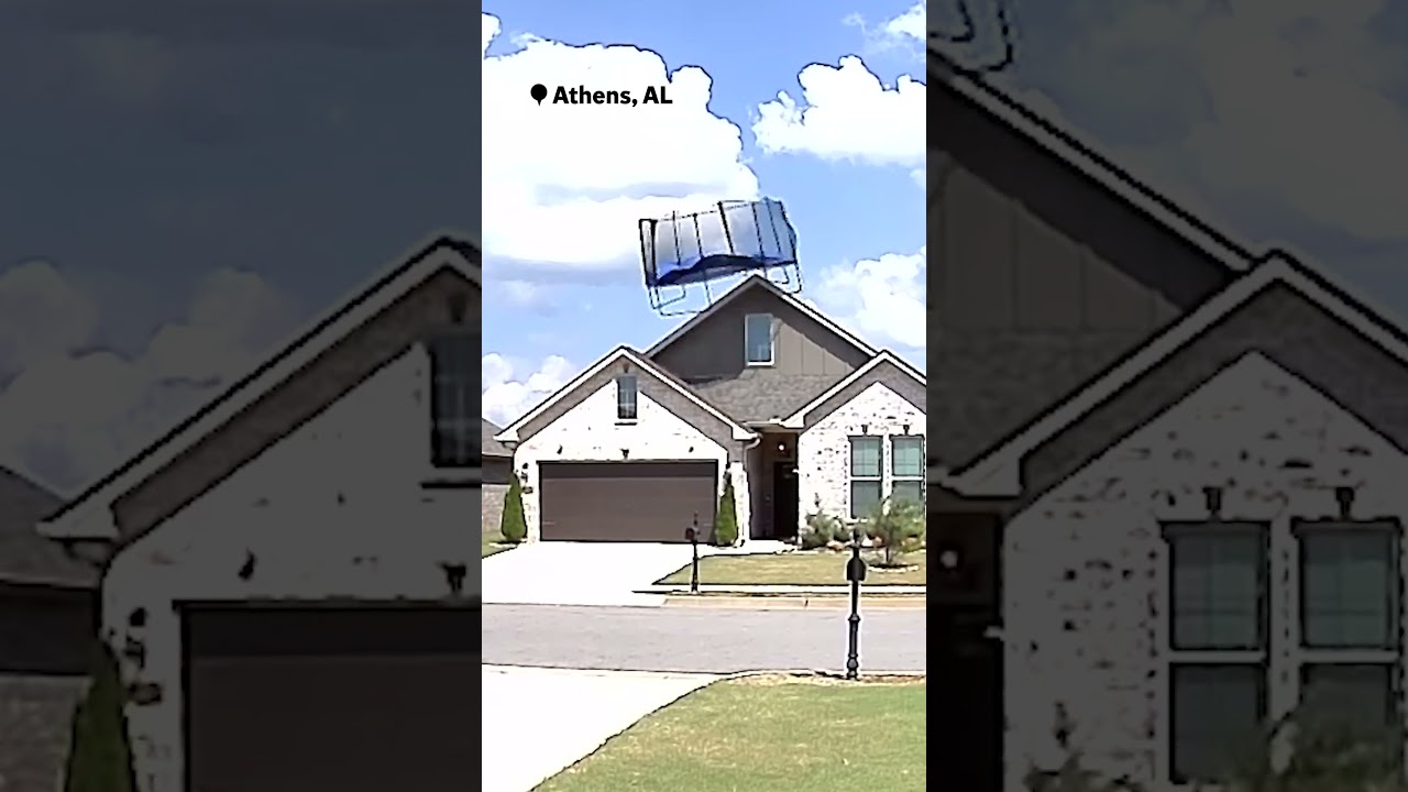 Trampoline flies into house roof during strong winds #shorts #lifestyle