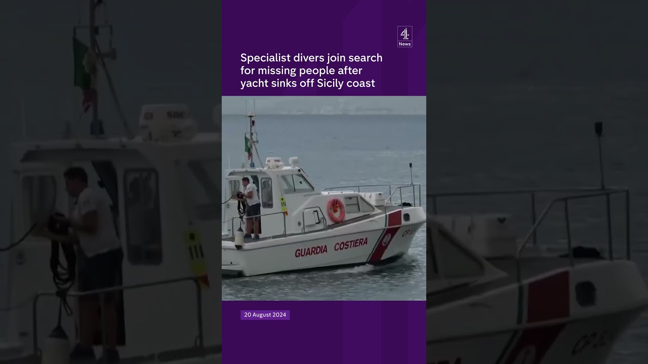 Specialist divers join searchfor missing people after yacht sinks off Sicily coast