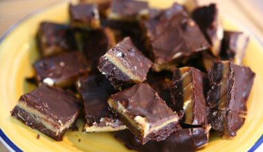 Chocolate and hazelnut caramel bars with peanuts