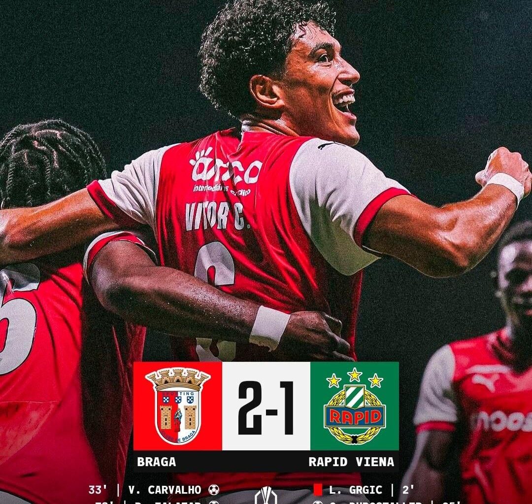 SC Braga sofre mas vence o Rapid Wien em casa por 2-1 e parte em vantagem para a 2° mão