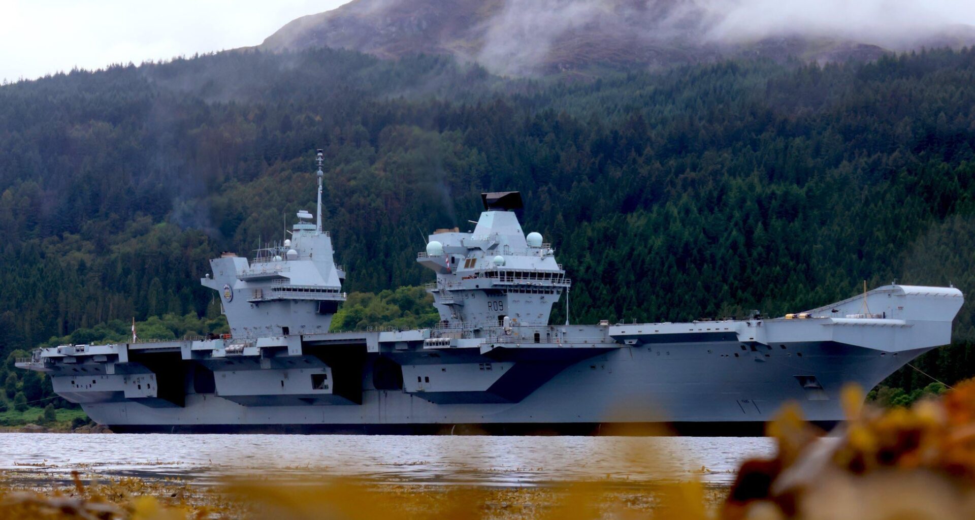 HMS Prince of Wales arrives on Glen Mallan this morning to onload ammunition