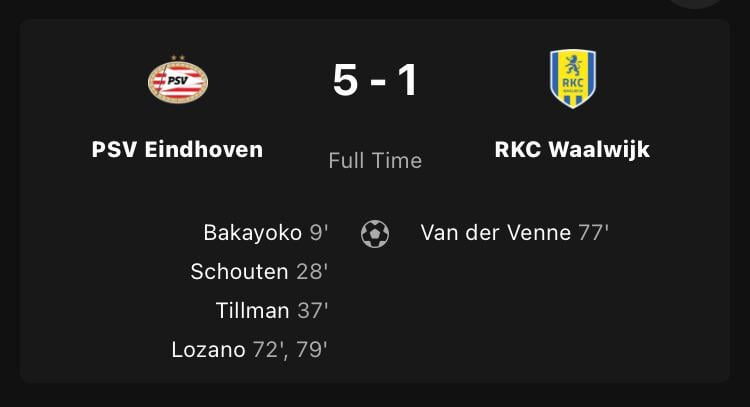 PSV heeft geen A verdediging nodig tegen RKC: 5-1
