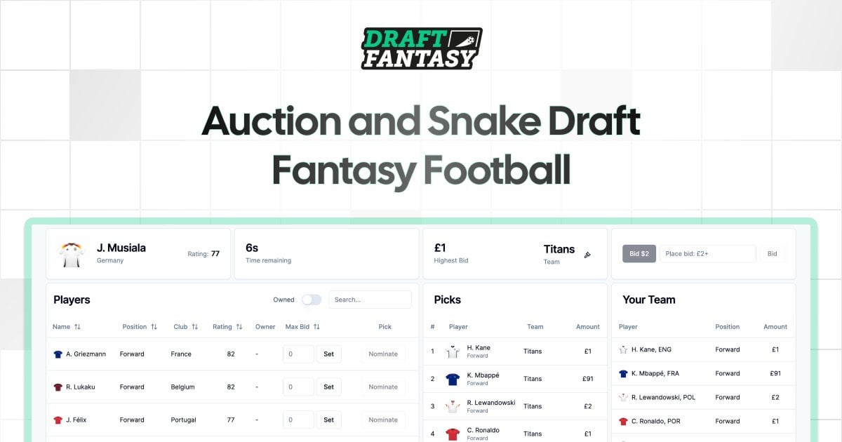 The new Draft Fantasy platform - auction and snake drafts