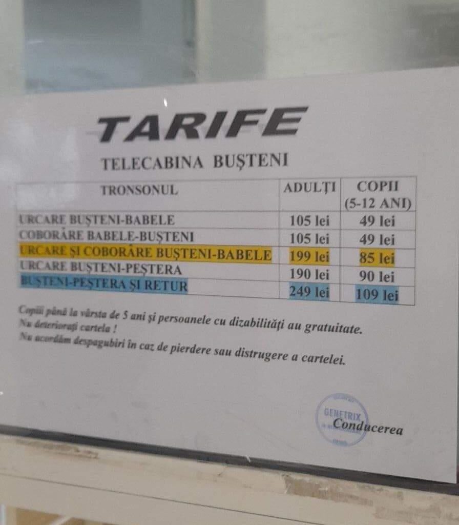 Tarife nesimțite la telecabina Bușteni