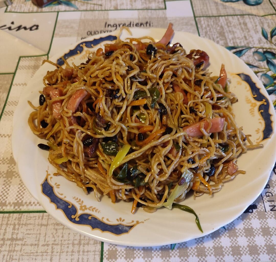 Chow mein and smashed cucumber salad