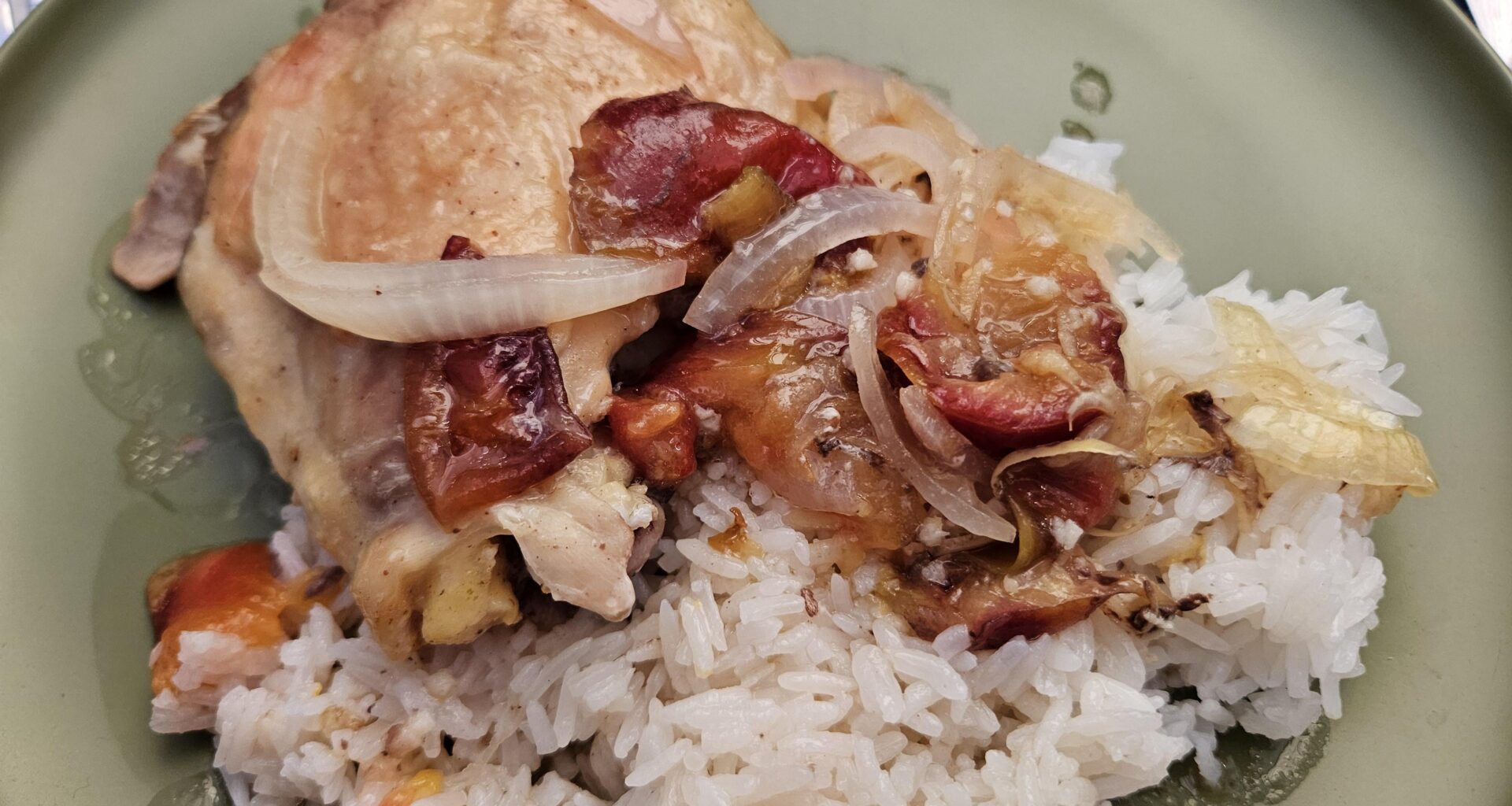 Random dinner of chicken baked with plums from my neighbor's tree...