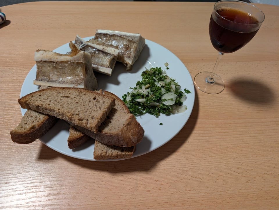Roasted marrow bones with parsley salad. Manhattan as aperetive