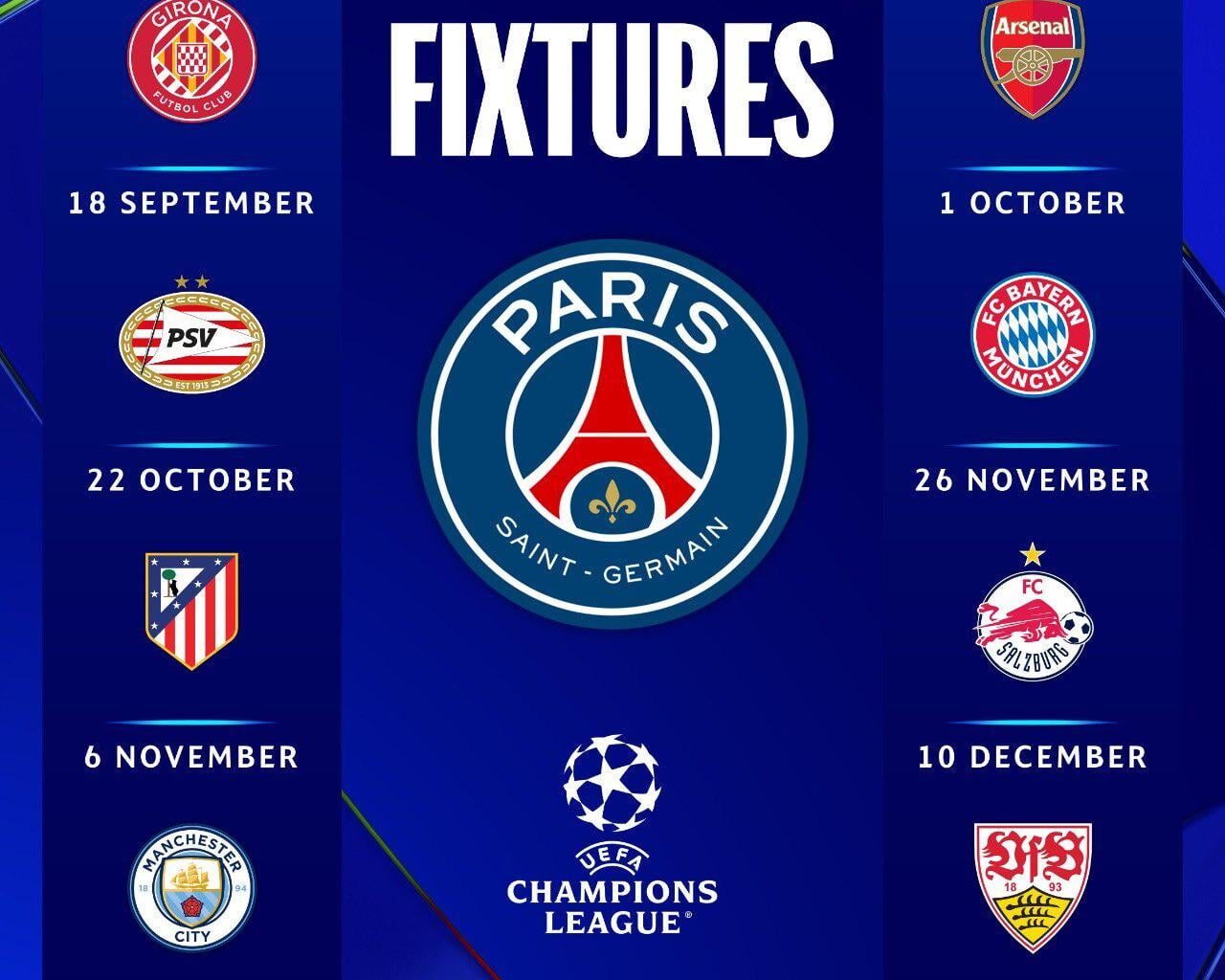 Official: Paris Saint-Germain UCL League Phase Fixtures