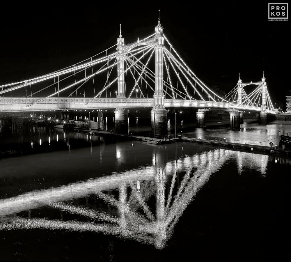 Albert Bridge at Night - Black and White