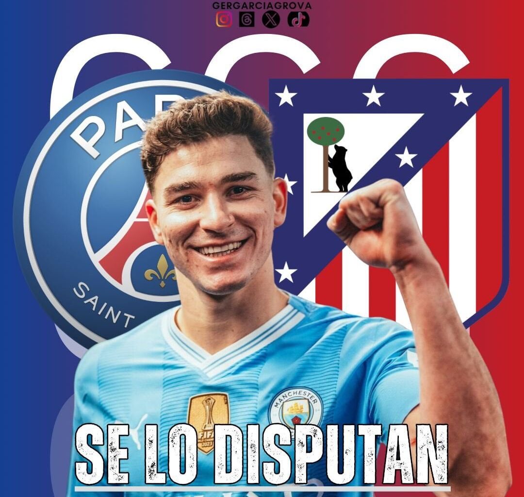 [German Grova] Julian Alvarez moves away from Manchester City. PSG made a formal offer for the world champion. Atlético de Madrid has him as a priority at the coach's express request and is the one who has made the most progress. “El Araña” is looking forward to playing in Spain.