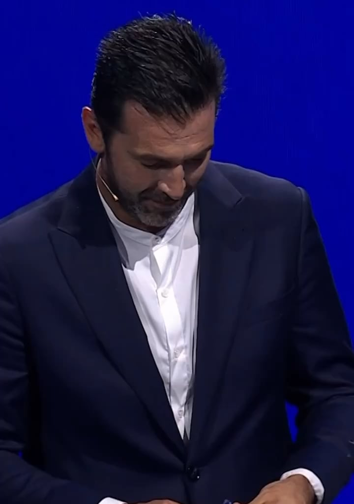 Buffon announcing Juventus during the Champions League Draw