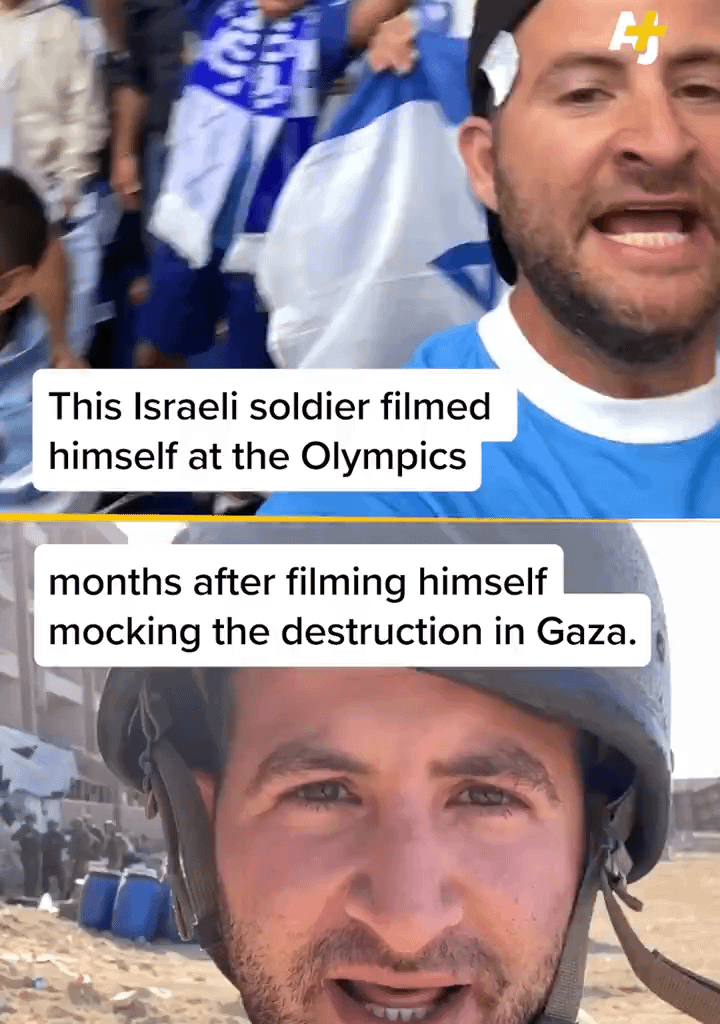 Un soldat israélien s'est filmé aux J.O quelques mois après s'être filmé dans son uniforme militaire en train de se moquer de la destruction de Gaza.