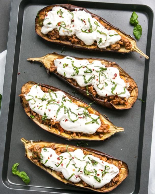 Moussaka stuffed eggplants!
