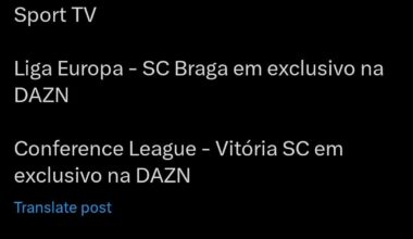 Transmissão das equipas portuguesas na fase de liga das competições europeias